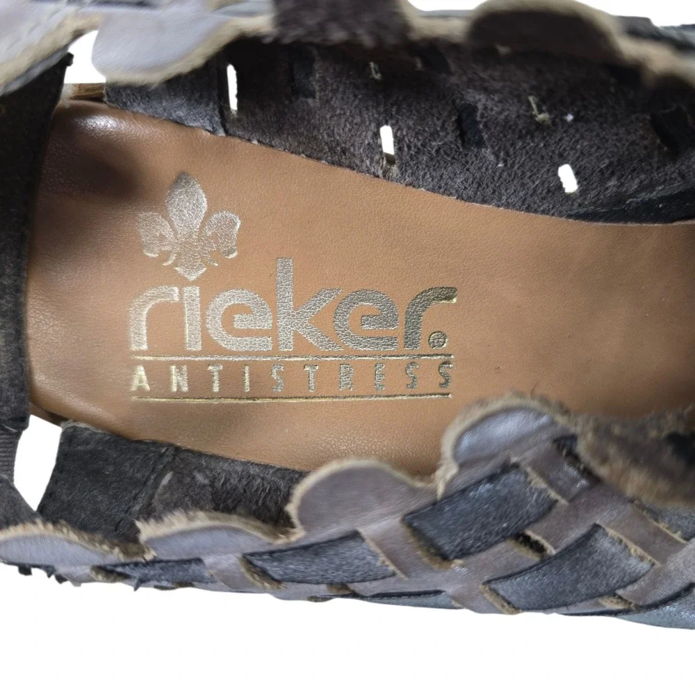 Rieker Antistress Woven Leather Slingback Sandals Women Size 37‎ Gray
